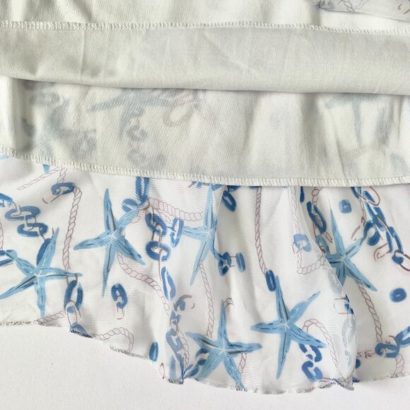 Afibi Nautical Long Maxi Skirt Starfish White Blue Fishermancore Coastal Grandma - Picture 5 of 10